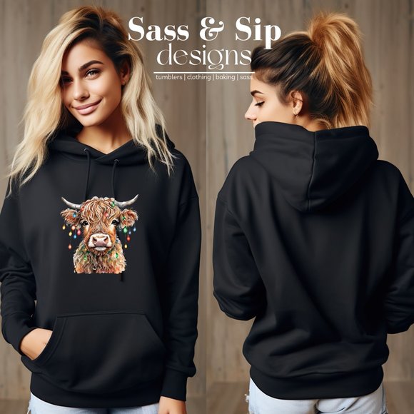 Christmas Highland Cow, Oversized Hoodie, Comfort, - Picture 1 of 2